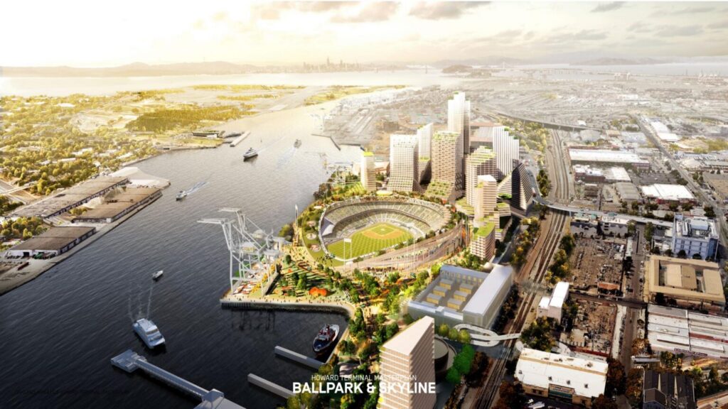 Modern ballpark by the water