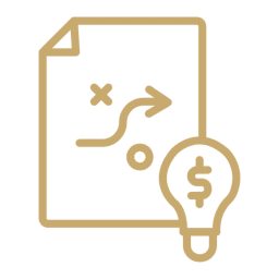 Icon of a strategic financial planning document with dollar sign and arrows.
