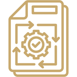 Icon of a document with a gear and arrows symbolizing process automation.