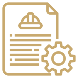Icon of a document with a construction helmet and gear.